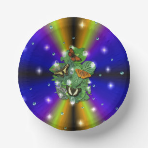 Schmetterling auf lila Gelben Regenbogen Pappteller