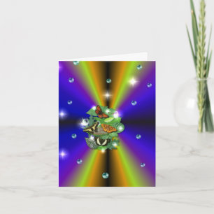 Schmetterling auf lila gelber Regenbogenkarte