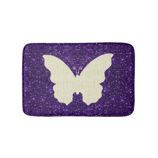 Schmetterling auf Lila Glitzer Bath Mat Badematte (Vorderseite)