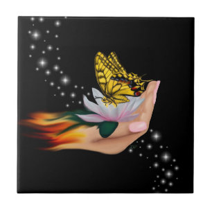 Schmetterling auf Lotus Bloom Fliese