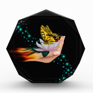Schmetterling auf Lotus Bloom Fotoblock
