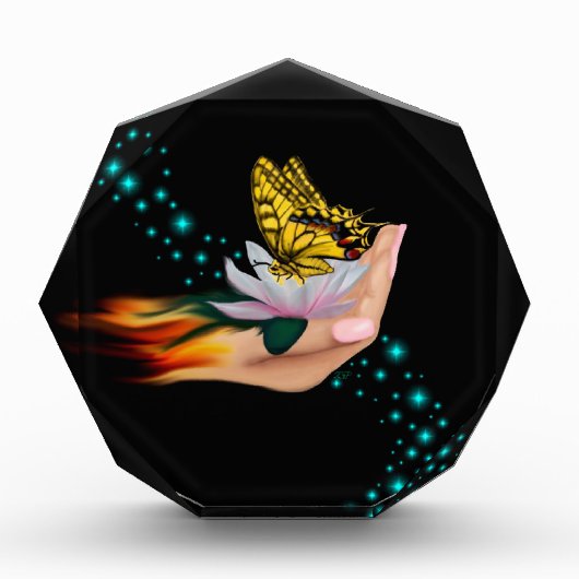 Schmetterling auf Lotus Bloom Fotoblock (Vorderseite)