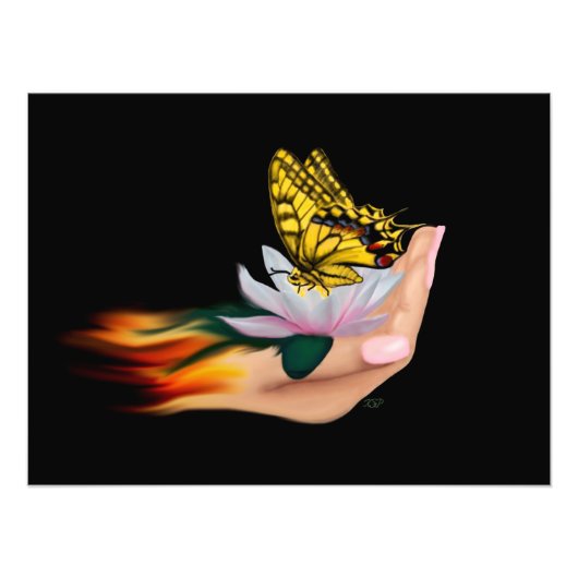 Schmetterling auf Lotus Bloom Fotodruck (Vorne)