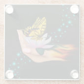 Schmetterling auf Lotus Bloom Glasuntersetzer (Rückseite)