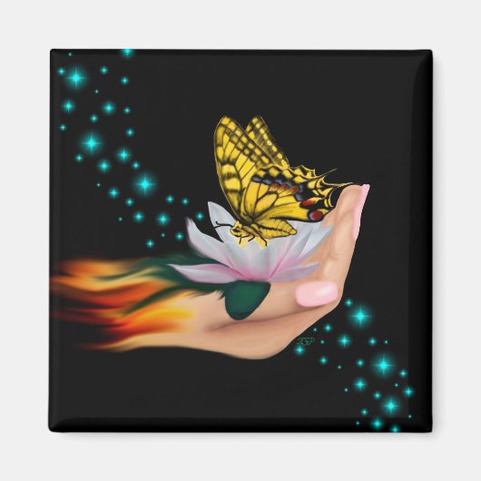 Schmetterling auf Lotus Bloom Magnet (Vorne)