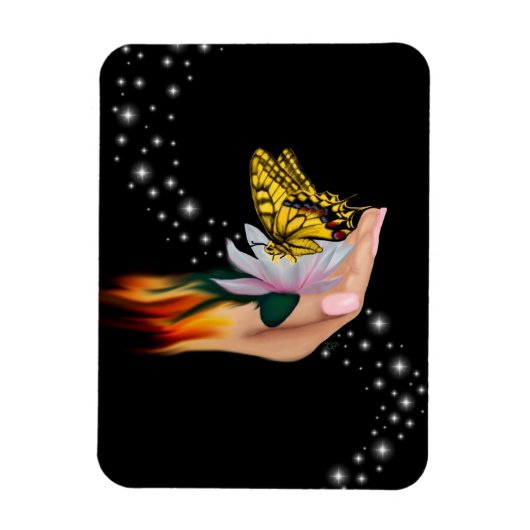 Schmetterling auf Lotus Bloom Magnet (Vertikal)