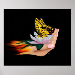 Schmetterling auf Lotus Bloom Poster