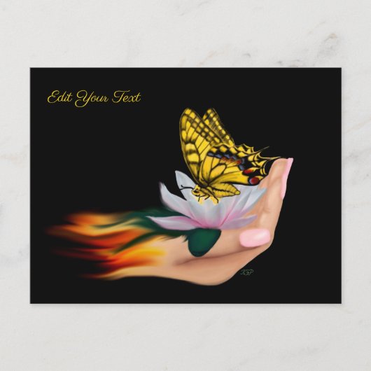 Schmetterling auf Lotus Bloom Postkarte (Vorderseite)