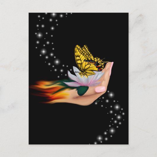 Schmetterling auf Lotus Bloom Postkarte (Vorderseite)