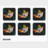 Schmetterling auf Lotus Bloom Quadratischer Aufkleber (Blatt)