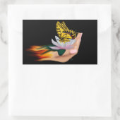 Schmetterling auf Lotus Bloom Rechteckiger Aufkleber (Tasche)