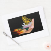 Schmetterling auf Lotus Bloom Rechteckiger Aufkleber (Umschlag)