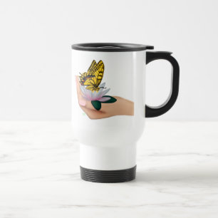 Schmetterling auf Lotus Bloom Reisebecher