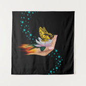 Schmetterling auf Lotus Bloom Wandteppich (Vorderseite)