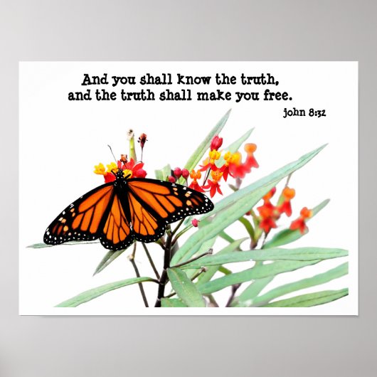 Schmetterling auf Milchweed, mit Verse (John 8:32) Poster (Vorne)