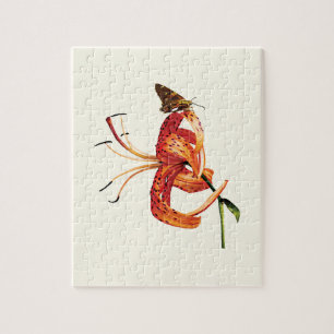 Schmetterling auf Orange Tigerlilie Puzzle