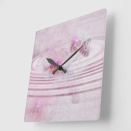 Schmetterling auf Orchid Quadratische Wanduhr (Winkel)