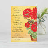 Schmetterling auf Pelargonie-Blumen-Brautparty Einladung (Stehend Vorderseite)