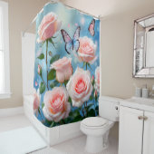 Schmetterling auf rosa Blume Duschvorhang (Beispiel)