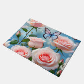 Schmetterling auf rosa Blume Fußmatte (Schrägansicht)