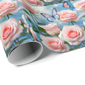 Schmetterling auf rosa Blume Geschenkpapier (Rolleneckpunkt)