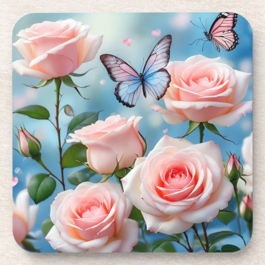 Schmetterling auf rosa Blume Getränkeuntersetzer (Vorderseite)