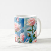 Schmetterling auf rosa Blume Kaffeetasse (VorderseiteRechts)