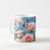 Schmetterling auf rosa Blume Kaffeetasse (Vorderseite Links)