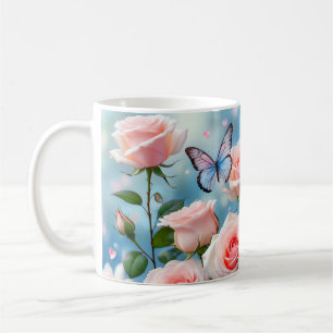 Schmetterling auf rosa Blume Kaffeetasse