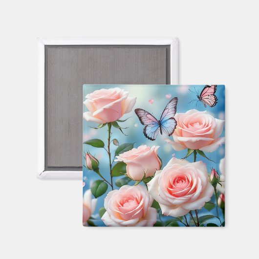 Schmetterling auf rosa Blume Magnet (Vorderseite/Rückseite)