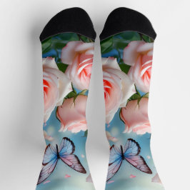 Schmetterling auf rosa Blume Socken