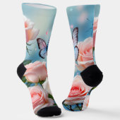 Schmetterling auf rosa Blume Socken (Gewinkelt)