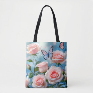 Schmetterling auf rosa Blume Tasche
