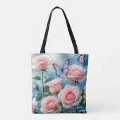 Schmetterling auf rosa Blume Tasche (Rückseite)