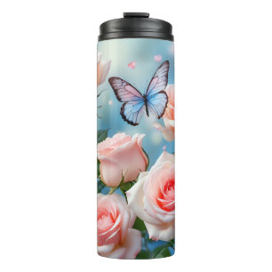 Schmetterling auf rosa Blume Thermosbecher