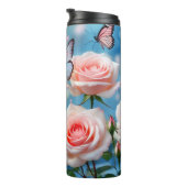 Schmetterling auf rosa Blume Thermosbecher (Nach rechts gedreht)
