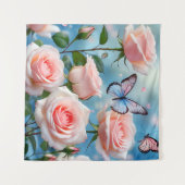 Schmetterling auf rosa Blume Wandteppich (Vorderseite (Horizontal))