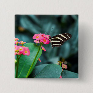 Schmetterling auf rosa Blütenfotografie Button