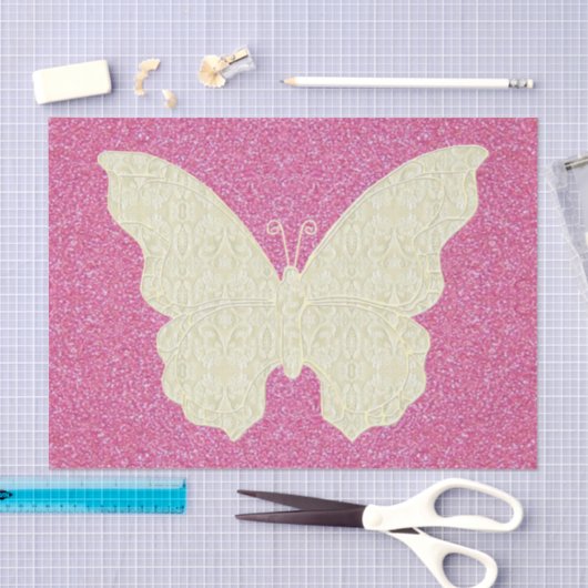 Schmetterling auf rosa Glitzer Seidenpapier (Handwerk)