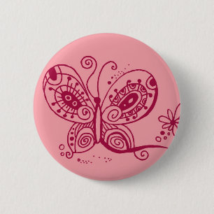 Schmetterling auf rosa Knopf Button
