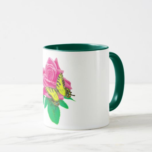 Schmetterling auf Rose 2 Tasse (VorderseiteRechts)