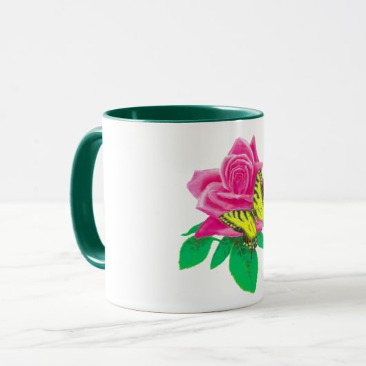 Schmetterling auf Rose 2 Tasse (Vorderseite Links)