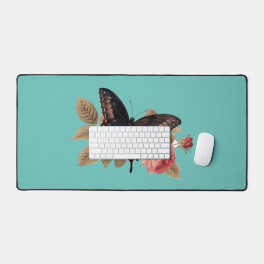Schmetterling auf Rose Schreibtisch Mat Schreibtischunterlage (Tastatur & Maus)