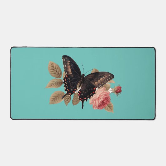 Schmetterling auf Rose Schreibtisch Mat Schreibtischunterlage (Vorderseite)
