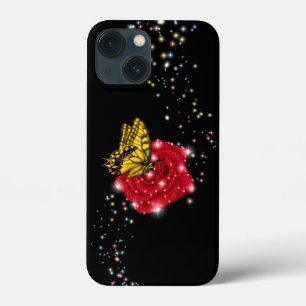 Schmetterling auf rote Rose iPhone 13 Mini Hülle