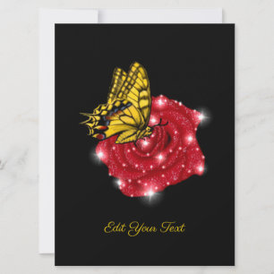 Schmetterling auf rote Rose mit Sternen und Regent