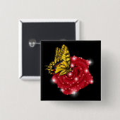 Schmetterling auf rote Rose mit Sternen und Regent Button (Vorne & Hinten)