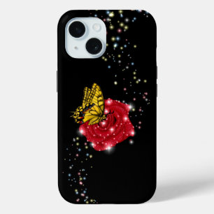 Schmetterling auf rote Rose mit Sternen und Regent Case-Mate iPhone Hülle