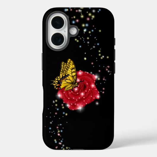 Schmetterling auf rote Rose mit Sternen und Regent Case-Mate iPhone Hülle (Rückseite)