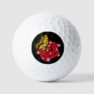 Schmetterling auf rote Rose mit Sternen und Regent Golfball